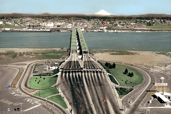 Columbia River Crossing from Vancouver, WA to Portland, OR in 1965, photo from WSDOT.