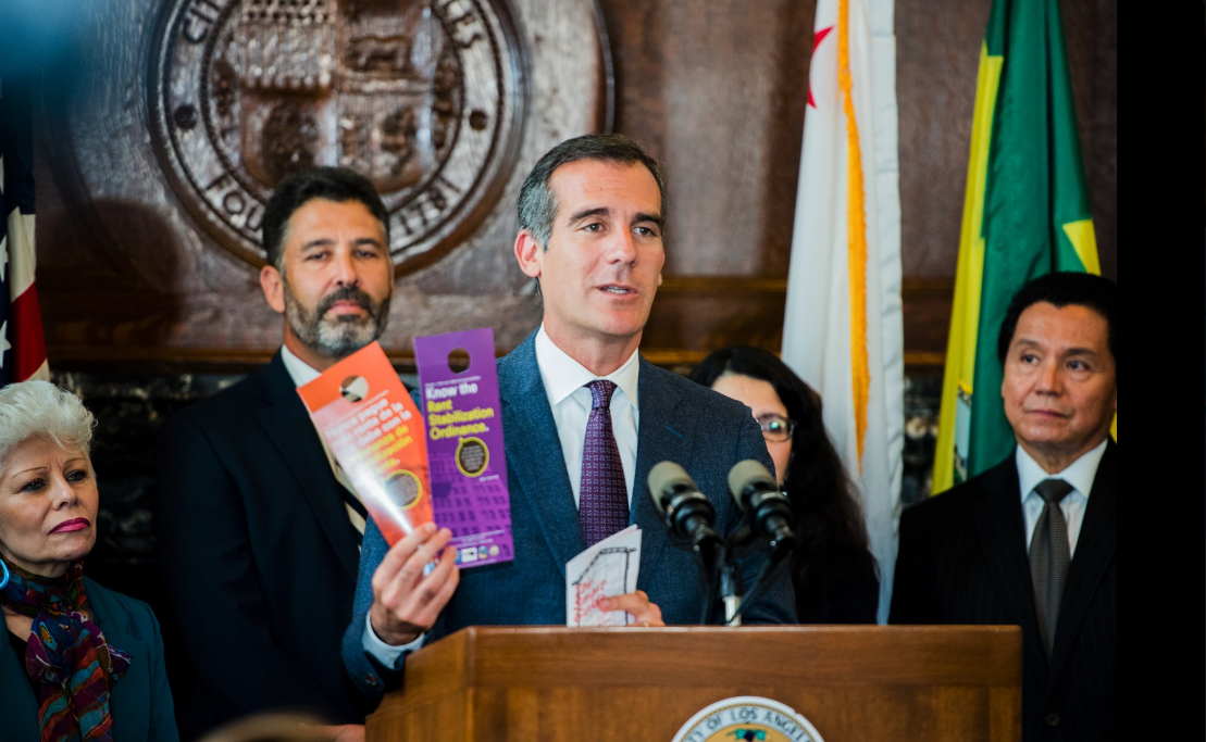 Mayor Garcetti announces an informational campaign on rent stabilization spearheaded by his office, Home For Renters.