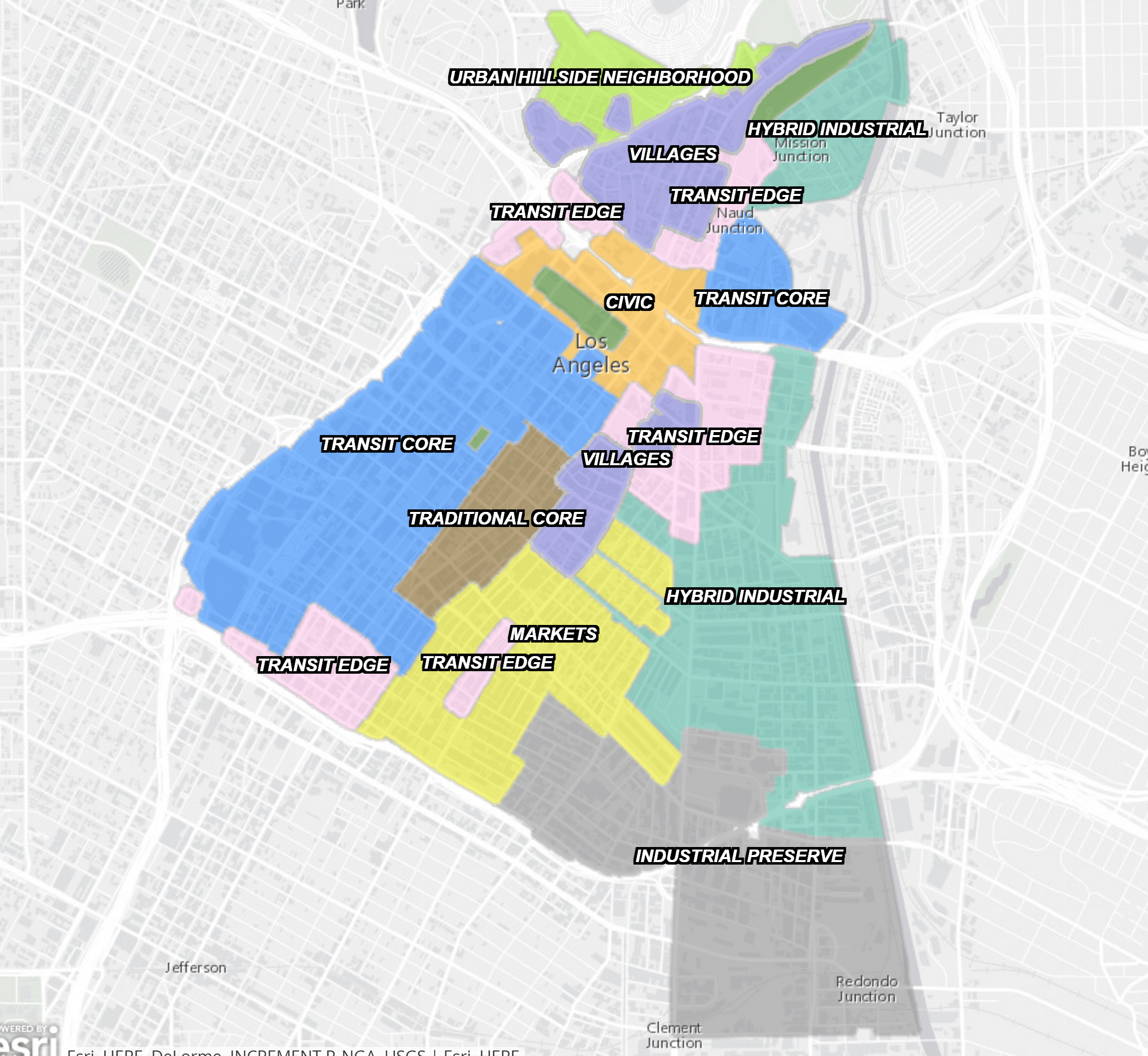 A map of the proposed zones in the DTLA 2040 plan. Source: DTLA2040.org.