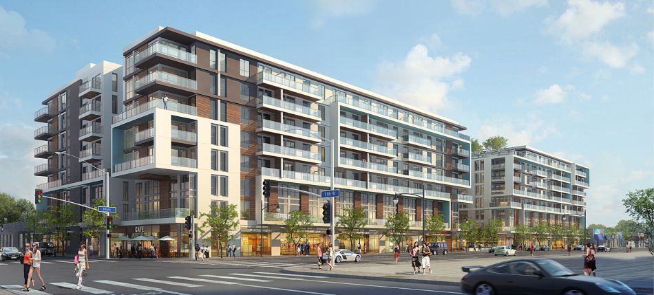 A 379-unit housing development proposed for 1100 S Main Street in downtown LA, half a mile from Metro's Pico station. It would include 42 units for low-income households and 26,000 sq ft of office and neighborhood-serving space, and would repla…