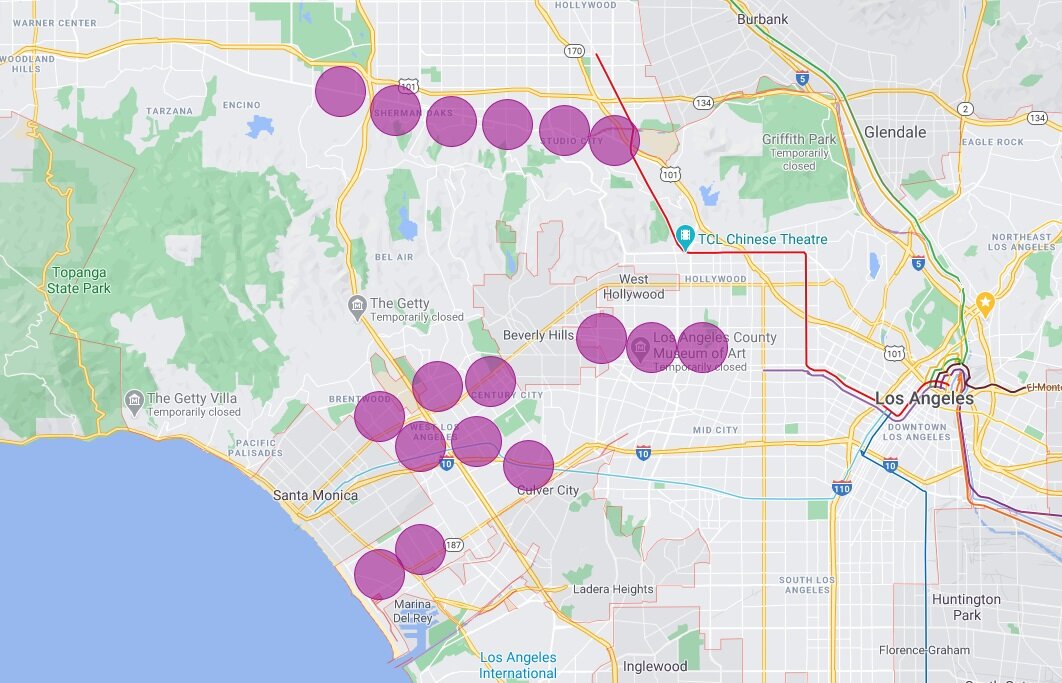 Potential sites to prioritize new housing construction in Los Angeles, centered on neighborhoods with high incomes and quality transit access.