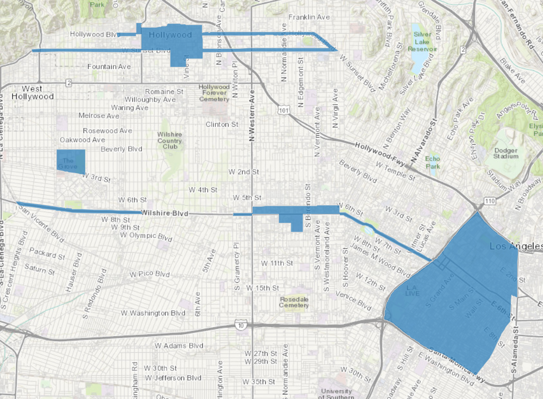 A map of areas covered by Fire District 1 in central LA. Source.